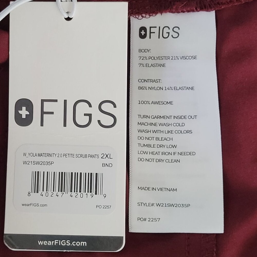 Figs Yola Maternity Petite Scrub Pants Womens Size 2XL Burgundy NWT - Picture 6 of 6